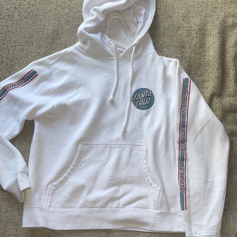 “santa cruz” hoddie white red and blue